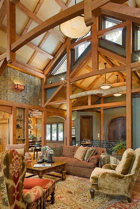 If beams are low, the room can feel small. post and beam great room | For the Home | Pinterest