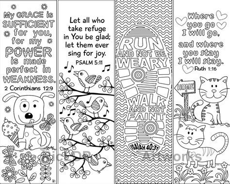 Set Of 8 Cute Bible Coloring Bookmarks Marker Doodles With Etsy