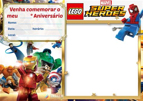 Convite De Aniversário Lego Marvel Super Heróis Png Imagem Legal