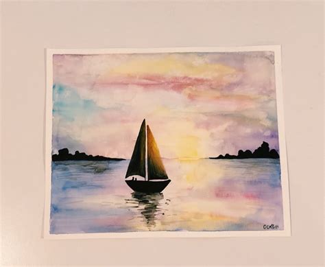 Sailboat Sunset Original Watercolor Painting 8x10 Etsy