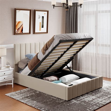Uhomepro Upholstered Platform Bed Frame Full Size Storage Bed Frame