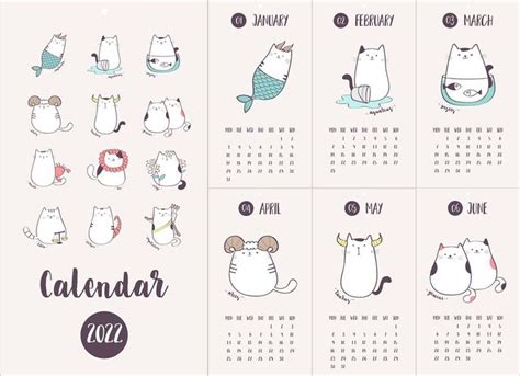 Zodiac Cats 2022 Monthly Calendar Wall Calendar Cute Cat Etsy