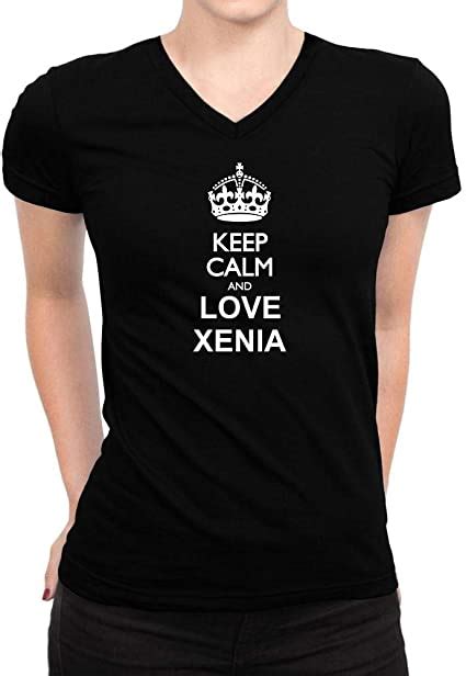 Idakoos Keep Calm And Love Xenia Women V Neck T Shirt Black
