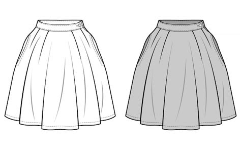 Skirt Fashion Flat Sketch Template Premium Vector