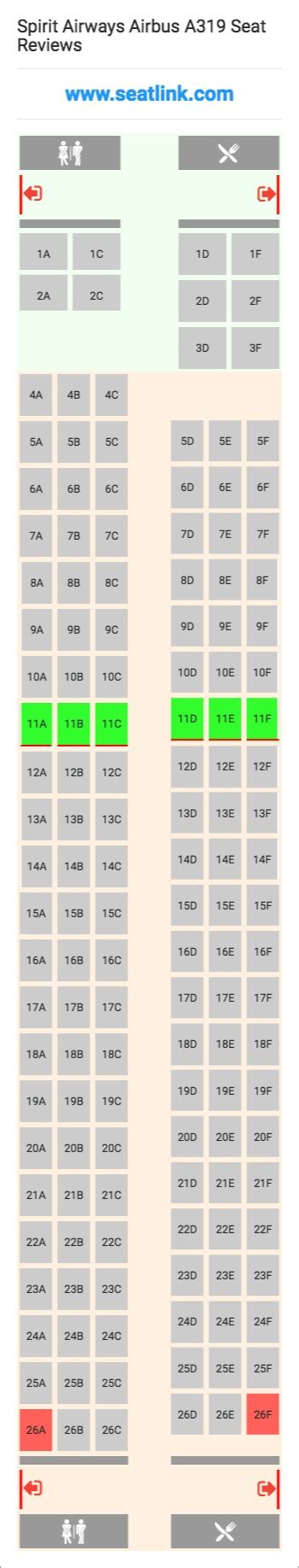 Spirit Airways Airbus A319 Seating Chart Updated January 2020 Seatlink