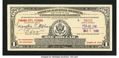Postal Savings System Series 1917 1 Certificate Lot 32125