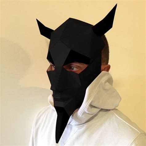 Make Your Own Devil Mask From Paper Pdf Pattern Mask Polygon Face Diy
