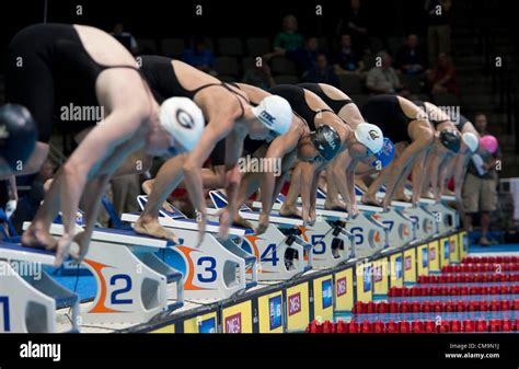Swimmers Get Ready For The Women 100 Meter Freestyle During Day Five Of