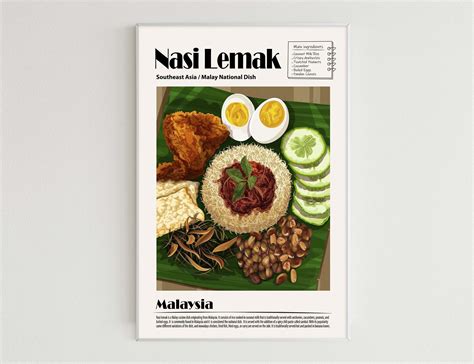 Nasi Lemak Poster Southeast Asia Cuisine Malay National Dish Food