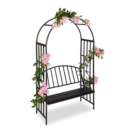 Arched Garden Arbor 2 Seater Bench Iron Black Color Patio Lawn Outdoor Furniture With Images