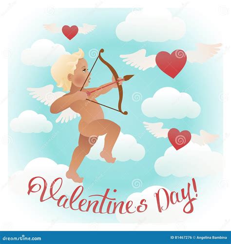 Cupid Angel With Bow And Arrow Aiming At Someone`s Heart Stock Vector Illustration Of Award