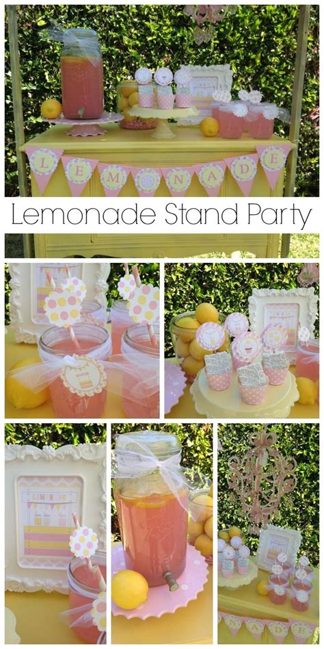 lemonade stand party with pink and yellow decorations