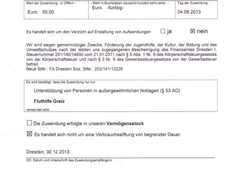 Eine spendenbescheinigung erhalten personen, welche freiwillig und ohne eine gegenleistung zu erwarten, einer organisation geld, zeit oder gegenstände überlassen. Spendenbescheinigung - Vogtlandspiegel