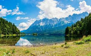 Scenery, Lake, Mountains, Forests, Clouds, Nature