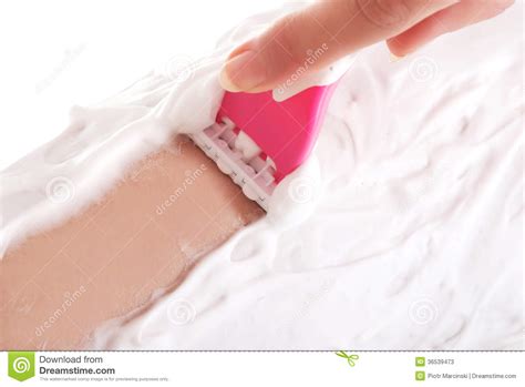 Close Up On Woman Shaving Her Legs Stock Image Image Of