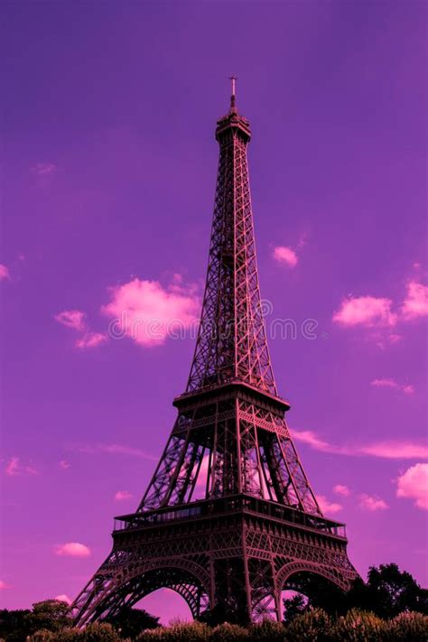 Eiffel Tower Silhouetted Against An Ultra Violet Sky