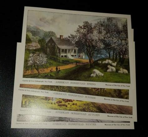 Original Set Of 4 Currier And Ives American Homestead Seasons Lithographs