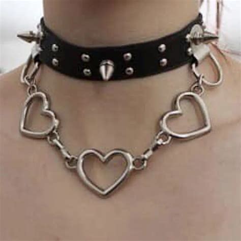 cute harajuku black choker punk gothic link heart chain metal collar necklace in chain necklaces