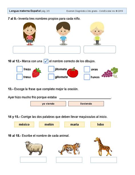 Examen DiagnÓstico Segundo Grado 2019 2020página06 Imagenes Educativas