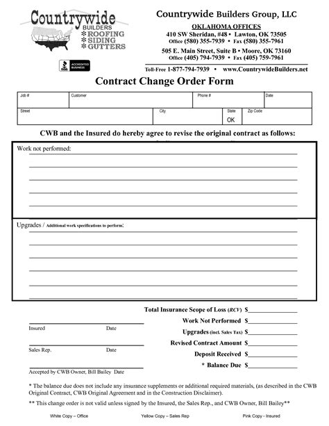 change order form template  printable documents