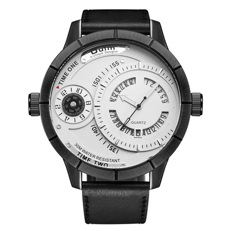 oulm oversize sports quartz watch men double time zone calendar top brand luxury unique design