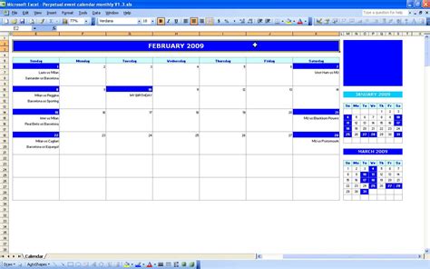 Monthly Event Calendar Excel Templates