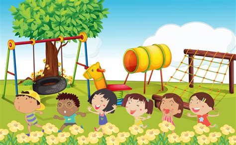 Many Children Playing In The Park 445508 Vector Art At Vecteezy