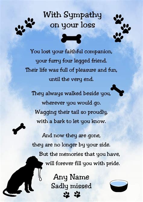 Personalised Sympathy Pet Dog Loss Verse Poem Memoriam Card Sky Heart