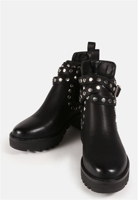 Black Studded Wrap Ankle Boots Missguided