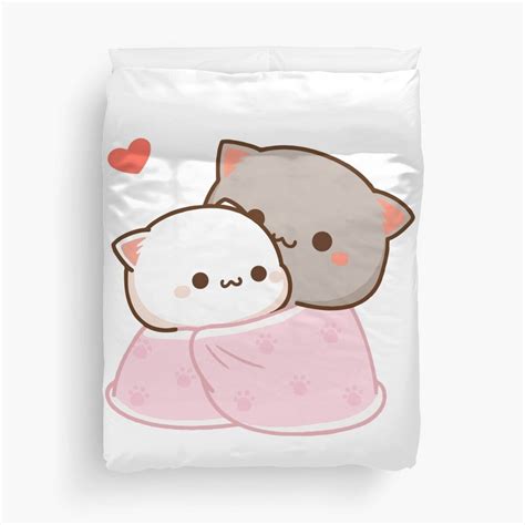 Peach And Goma Cuddling Mochi Peach Cat Duvet Cover By Misoshop
