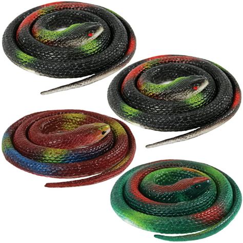 4 Pieces Realistic Rubber Fake Snake Toy 29 Inch Long Green And Black