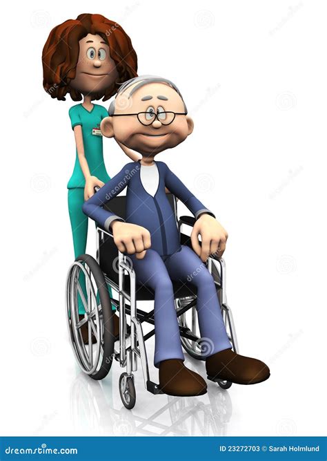 Cartoon Nurse Helping Older Man In Wheelchair Stock Illustration