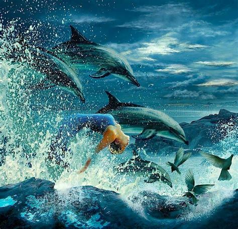 Mermaid And Dolphins Dolphin Art Mermaid Lagoon Beautiful Mermaids