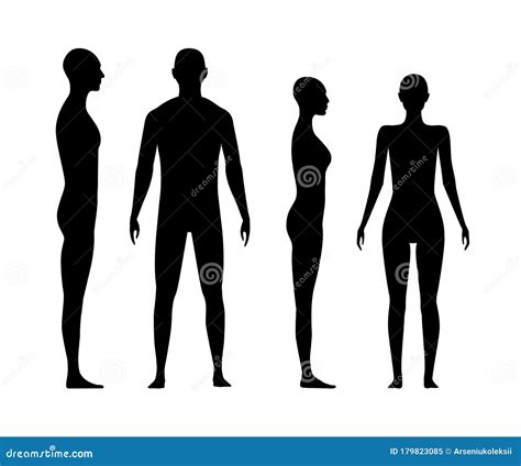 Front And Side View Human Body Silhouettes Stock Vector Illustration