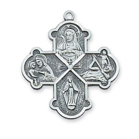 sterling silver four way medal on 24 inch chain the catholic company