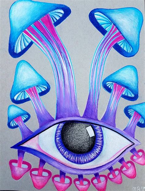 Colorful artwork colorful skull painting. Mushroom Art, Mushroom Drawing, Colored Pencil Art ...