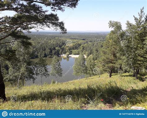 View From The Hill To A Small Siberian Lake Krasnoyarsk Region Stock