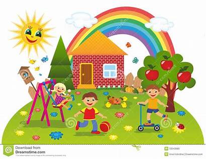 Kindergarten Haus Summer Children Clipart Outdoors Playing