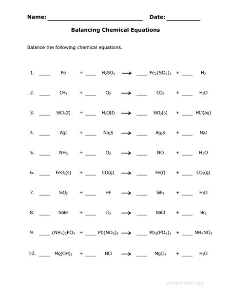 Some of the worksheets displayed are balancing equations practice problems, balancing chemical equations, balancing equations work and key 7 23 09, balancing chemical equations answer key, name. Balancing Chemical Equations Worksheet