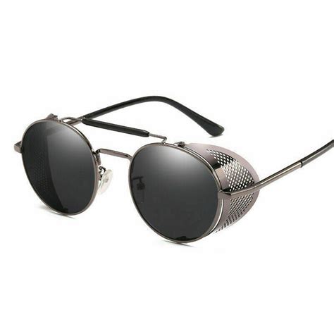 Retro Steampunk Sunglasses Side Shield Vintage Metal Round Eyewear