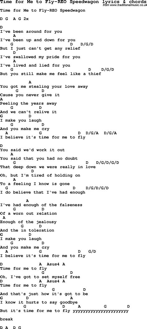 Love Song Lyrics Fortime For Me To Fly Reo Speedwagon With Chords