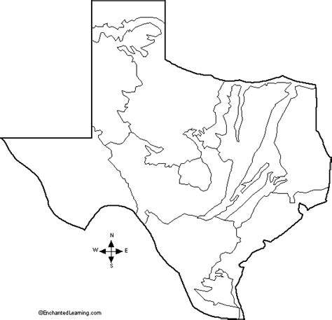 Natural Features Of Texas Outline Map Unlabeled