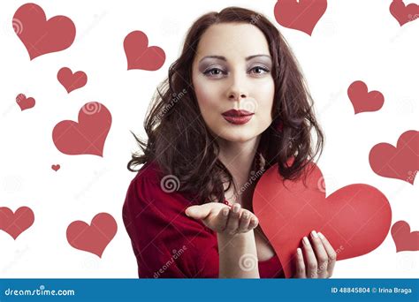 Beautiful Young Woman Blowing Kissed To Her Valentin Stock Photo