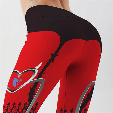 New Sexy Heart Print Leggings Women Red Black Patchwork Sporting Pants Fashion Printed Women S