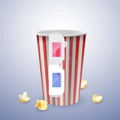 Empty Popcorn Bucket And 3d Glasses On White Background Realistic