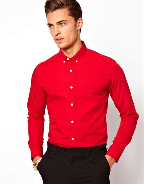 Asos Smart Shirt With Button Down Collar In Red For Men Lyst