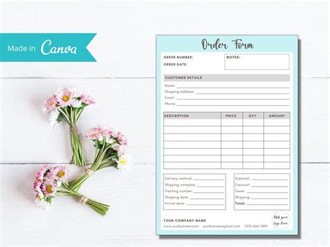Order Form Template Editable In Canva Printable Order Form Instant