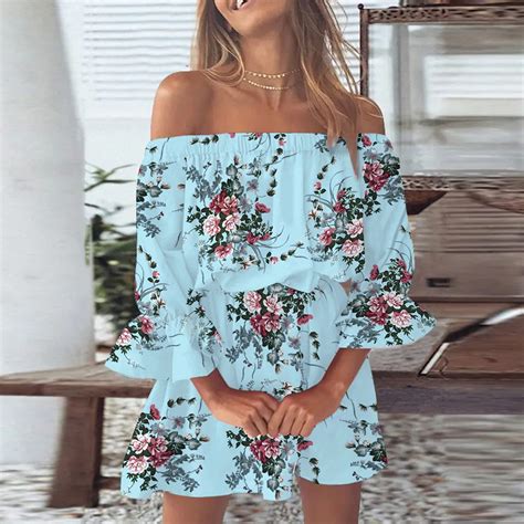 Dresses For Women Sleeveless Summer Off Shoulder Floral Short Mini