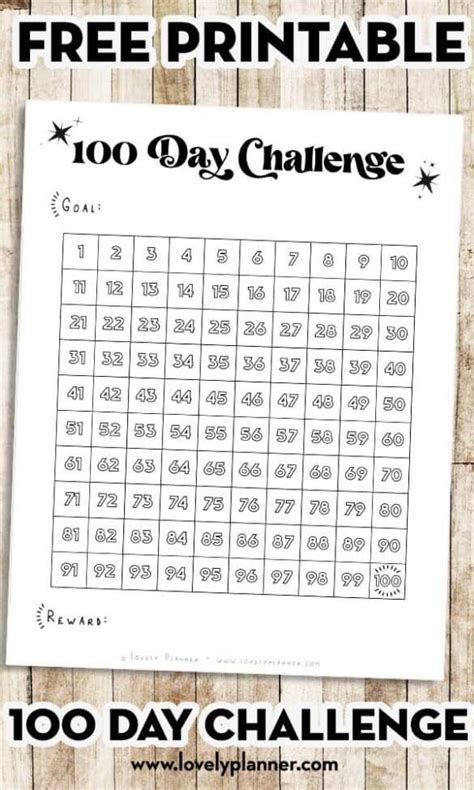 Free Printable 100 Day Challenge Chart