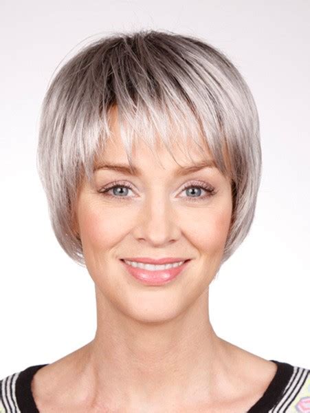 Short Classic Cut Women Grey Lace Front Mono Top Wigs